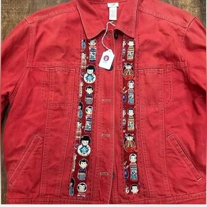 VTG J. Jill Japanese Inspired Red Embroidered Denim Jacket
